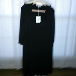 WHITE MARK NWT 3/4 Sleeve Decorative Cut-Out Collar Black Midi Dress 2XL